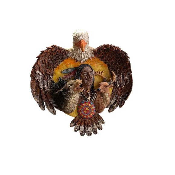 Native American-Inspired Eagle Wall Plaque With Spirit Animals Motif Resin 3D - Picture 9 of 10